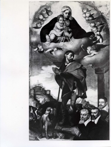 Pala con la Vergine in gloria, San Rocco e i donatori - Chiesa Arcipretale di San Floriano in Pieve di Zoldo (positivo) di Alpago Novello, Adriano (metà XX)