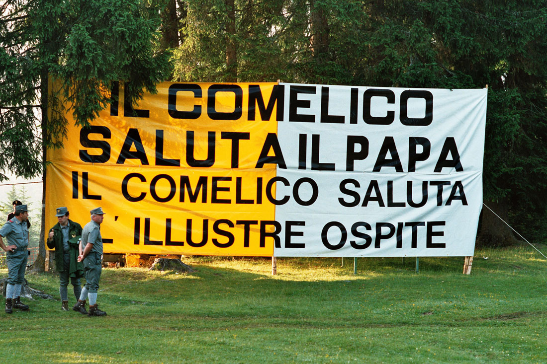 Manifesto di benvenuto al Papa - Val Visdende (negativo) di Ceolin, Elio (ultimo quarto sec. XX)