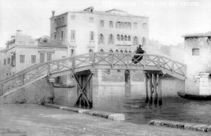 Venezia, Esposizione Internazionale d'Arte, riproduzione dipinto, P. Besrodny, "Sul vecchio ponte"  di Filippi, Tomaso (XX)