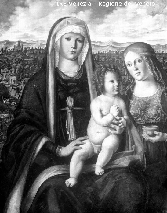 Venezia, Museo Civico, riproduzione dipinto, Pasqualino Veneziano, "Beata Vergine col Putto e la Maddalena"  di Filippi, Tomaso (XX)