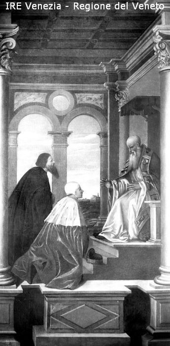 Venezia, Museo Civico, riproduzione dipinto, Domenico Campagnola, "Il doge Pietro Orseolo davanti a S. Romualdo"  di Filippi, Tomaso (XX)