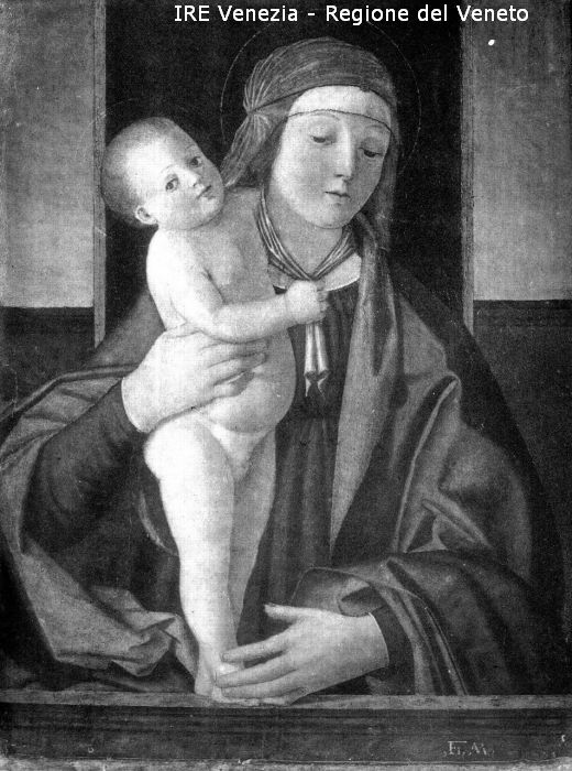 Venezia, Museo Civico, riproduzione di stampa, scuola belliniana, "Madonna e devoto"  di Filippi, Tomaso (XX)