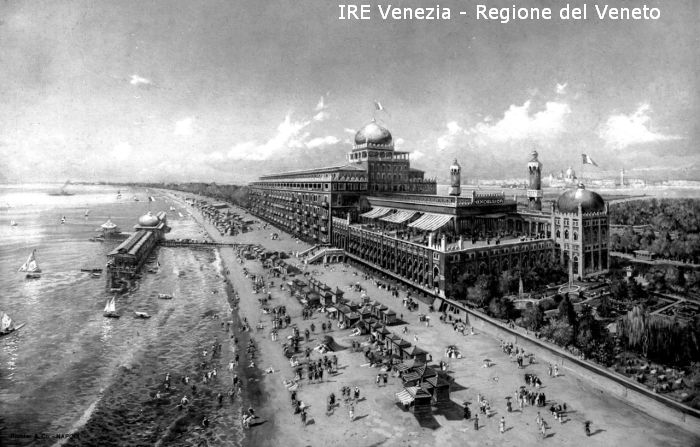 Lido di Venezia, riproduzione dipinto, Richter & Co. Napoli, veduta dell'hotel Excelsior  di Filippi, Tomaso (primo quarto XX)