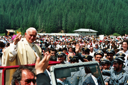 Papa Giovanni Paolo II - Vescovo Ducoli Maffeo - Val Visdende (negativo) di Ceolin, Elio (ultimo quarto sec. XX)