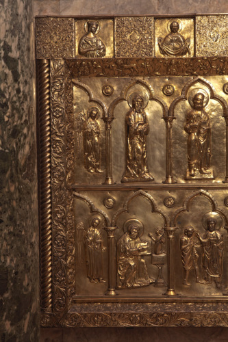 scene di vita di San Marco; Santi; Apostoli; Madonna; Cristo; Angeli (PALIOTTO) - bottega veneziana (inizio sec. XIV)