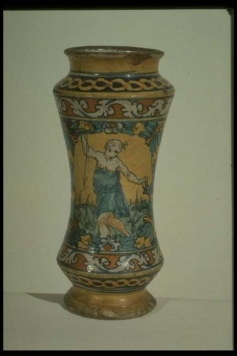 Diana cacciatrice/ motivi decorativi (albarello) - manifattura di Palermo (prima metà sec. XVI)