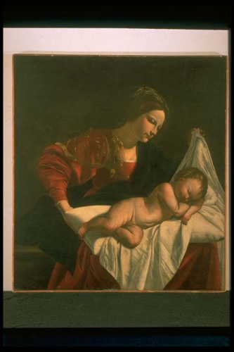 Madonna con Bambino che dorme (dipinto) di Gentileschi Orazio (maniera) (inizio sec. XVII)
