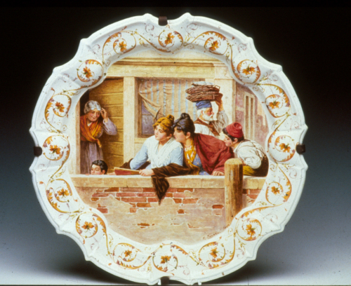 Scena di genere (PIATTO DA PARATA - grande piatto rotondo, opera isolata) - manifattura Antonibon  (post 1890 - ante 1900)