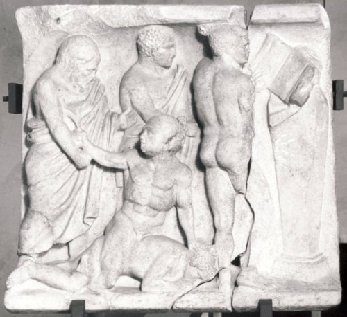 scena di pancrazio (sarcofago/ frammento) - ambito culturale romano, produzione urbana (seconda metà sec. II d.C.)