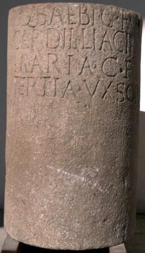ara funeraria, ara cilindrica, dedica a Q. Baebius Cardilliacus, figlio di Caio - ambito culturale romano (fine/inizio I sec. d. C.)