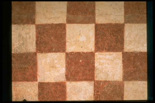 motivo decorativo a scacchi rossi e bianchi (dipinto, complesso decorativo) - ambito padovano (sec. XIV)
