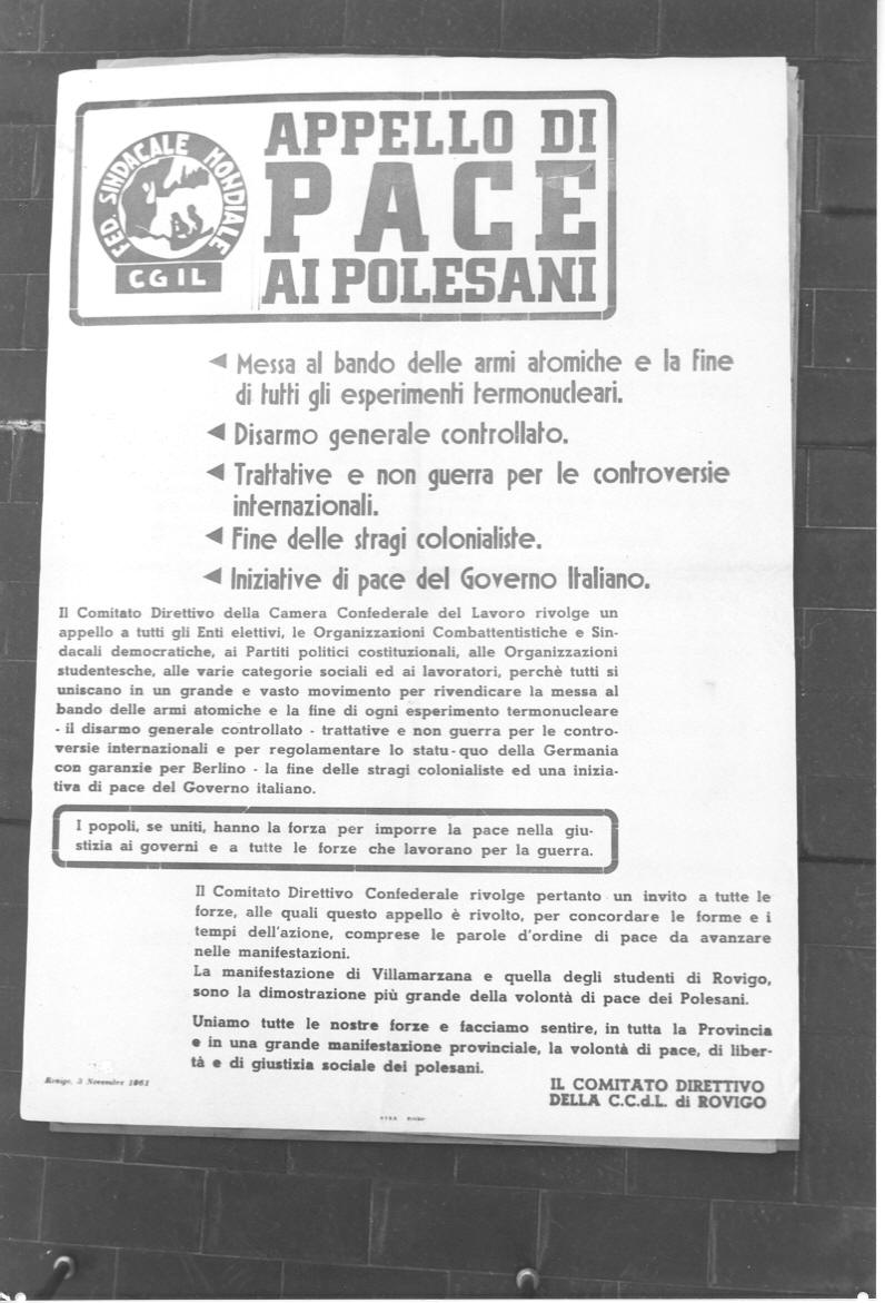 Manifesto sindacale - RO - 1961 (positivo) di C.c.d.L. Rovigo (terzo quarto XX)