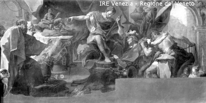 Venezia, chiesa di San Stae, sacrestia, riproduzione dipinto, G.B. Pittoni, Traiano che comanda a S. Eustachio di sacrificare agli idoli  di Filippi, Tomaso (XX)