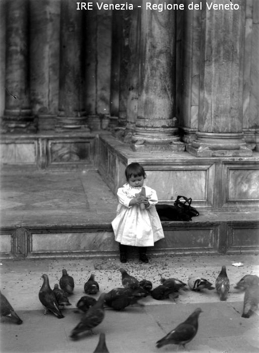 Venezia, piazza San Marco, bambina con piccioni  di Filippi, Tomaso (XIX)