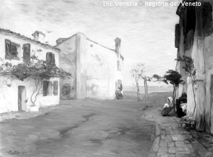 Venezia, riproduzione dipinto, Ferruccio Scattola, "Case di pescatori a Murano"  di Filippi, Tomaso (XX)