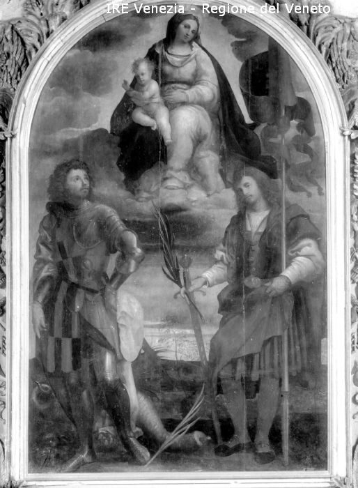 Feltre, Museo Civico, riproduzione dipinto, Morto da Feltre, "Madonna, S. Giorgio e S. Floriano"  di Filippi, Tomaso (XX)
