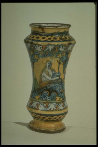 Maddalena penitente/ motivi decorativi (albarello) - manifattura di Palermo (prima metà sec. XVII)