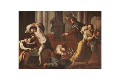 Cristo scaccia i mercanti dal tempio (DIPINTO) di Bonifacio Veronese (attr.) - scuola veneta (XIV)
