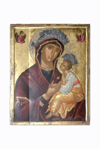 Madonna con il bambino e due angeli (DIPINTO) di anonimo greco (XVI)