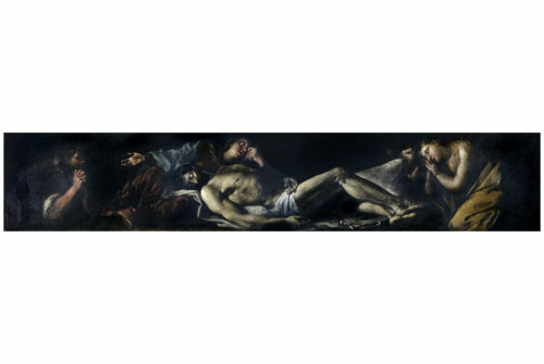 Cristo morto con la Madonna, due figure piangenti e un angelo (DIPINTO) - scuola veneta (XVII)